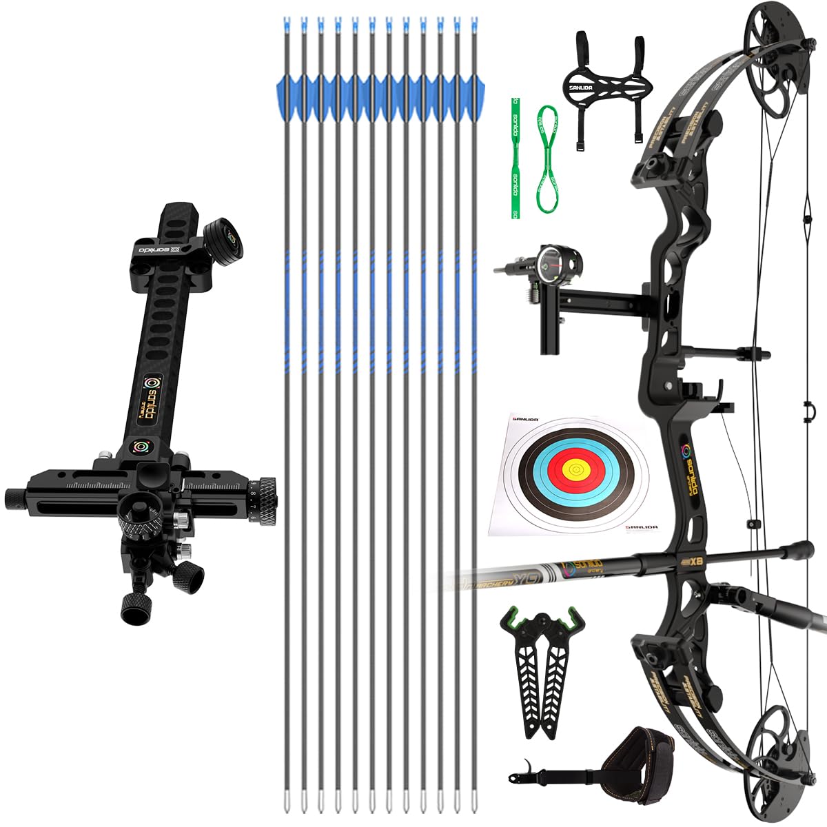 Sanlida Archery Hero10 Advanced Target Compound Sight and Hero X8 Junior Professional- Grade Standard Target Compound Bow Kit(7-35Lbs)