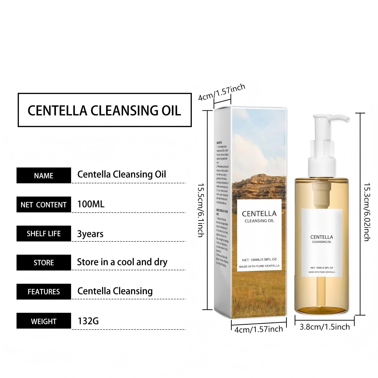 Centella Asiatica olejek do czyszczenia, 100 ml × 2, lekki i odświeżający, delikatne oczyszczanie twarzy, oczu i ust, wodoodporny środek do usuwania makijażu