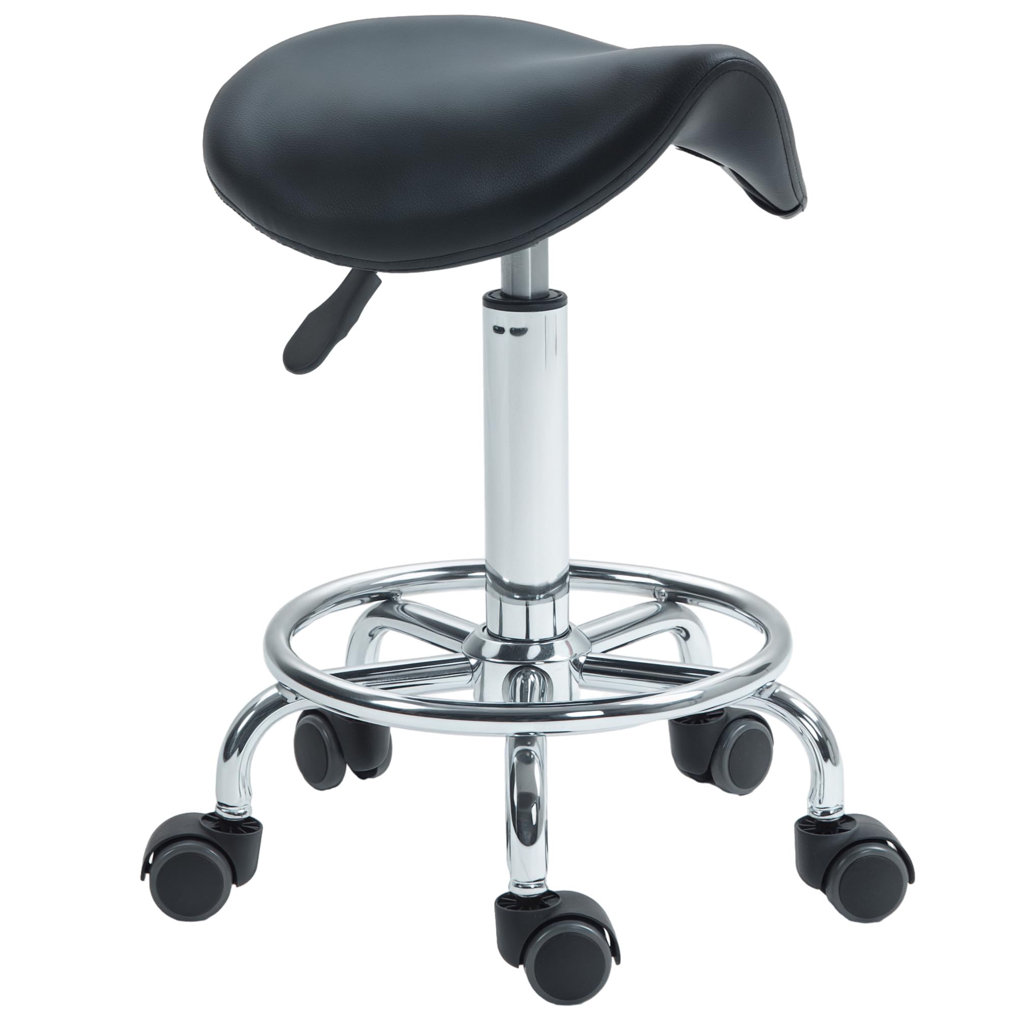 HOMCOM Saddle Stool, PU Leather Adjustable Rolling Salon Chair for Massage, Spa, Clinic, Beauty, Hairdressing and Tattoo, Black — image 1