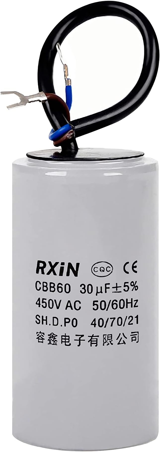 CBB60 Run Capacitor 30uF 450V AC 2 Wires 50/60Hz Cylinder 50mmx100mm (DXL) with Terminal for Washing Machine Air Compressor Water Pump Motor Refrigerators
