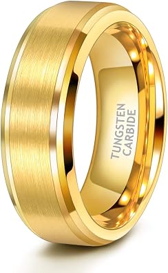 TRUMIUM 6mm 8mm Mens Womens 24K Gold Plated Tungsten Wedding Ring Band Brush Finish Scratch Resistant Size 5-14
