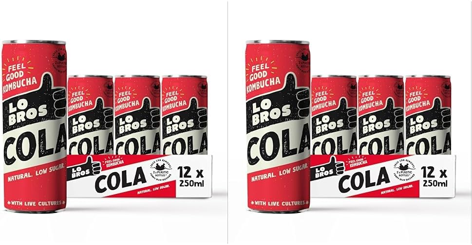 Lo Bros Kombucha Cola - Low Sugar 12x 250ml – Vegan, Gluten Free, Low Sugar, Live Cultures (Pack of 2)