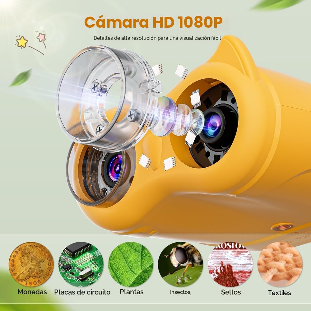 Microscopio y Telescopio 2 en 1, Temodu microscopio para niños con Pantalla IPS de 2.0'', Mini Microscopios Digitales Portátiles Recargables, Regalo para Cumpleaños Navidad/Cumpleaños (Orange)