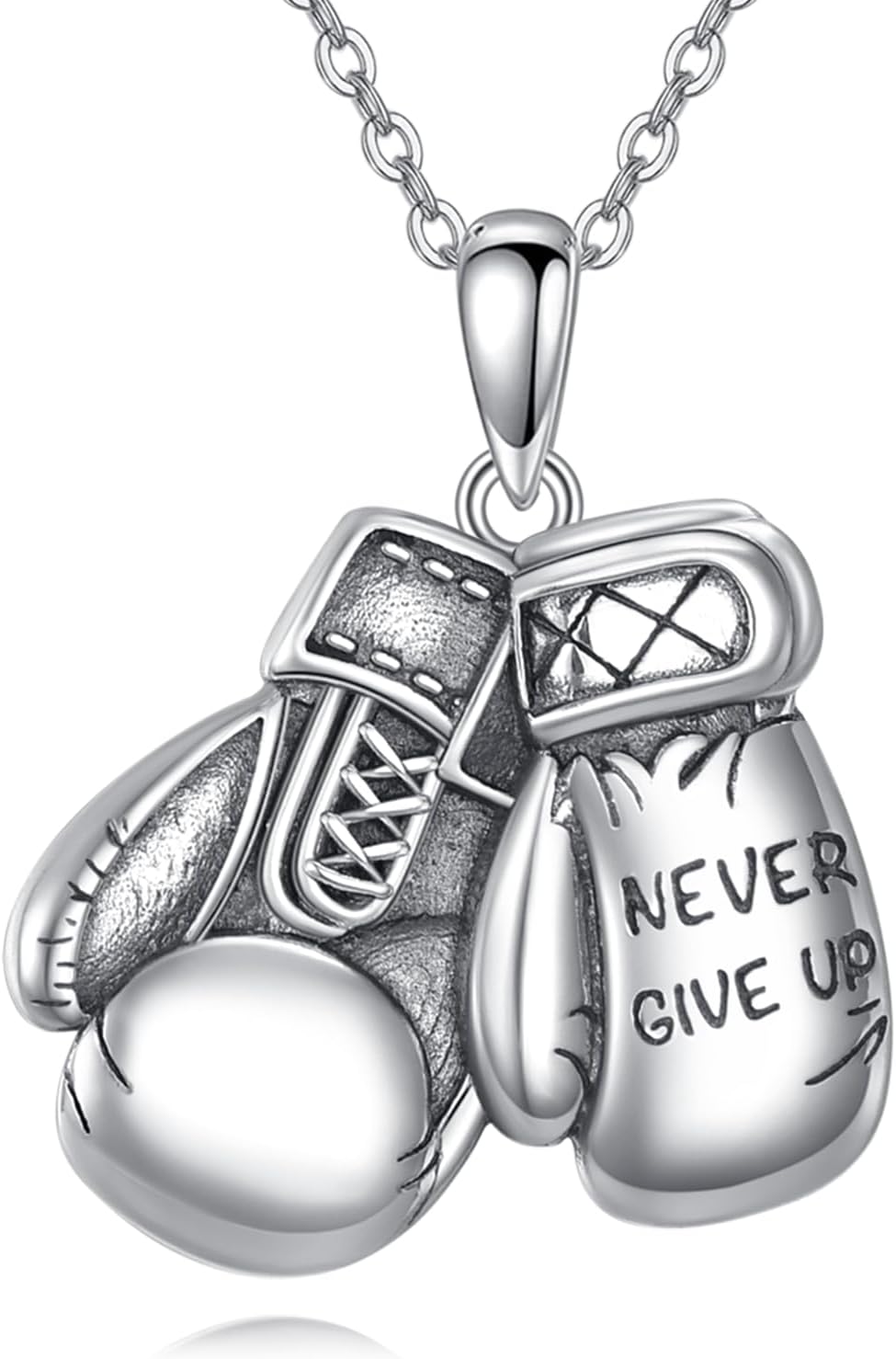 URONE Boxing Glove Necklace 925 Sterling Silver Boxing Pendant Necklace Never Give Up Sport Jewelry Gifts for Women