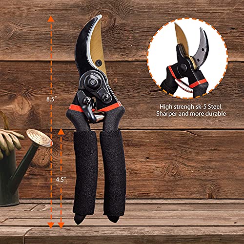 Kotto 3 Pack Garden Tool Set Pruning Bypass Lopper Hand Pruner Shears Heavy Duty Carbon Steel Ergonomic Comfort Shock Absorbing Handles Hedge & Tree Limb Trimmer With Storage Case #TOP5