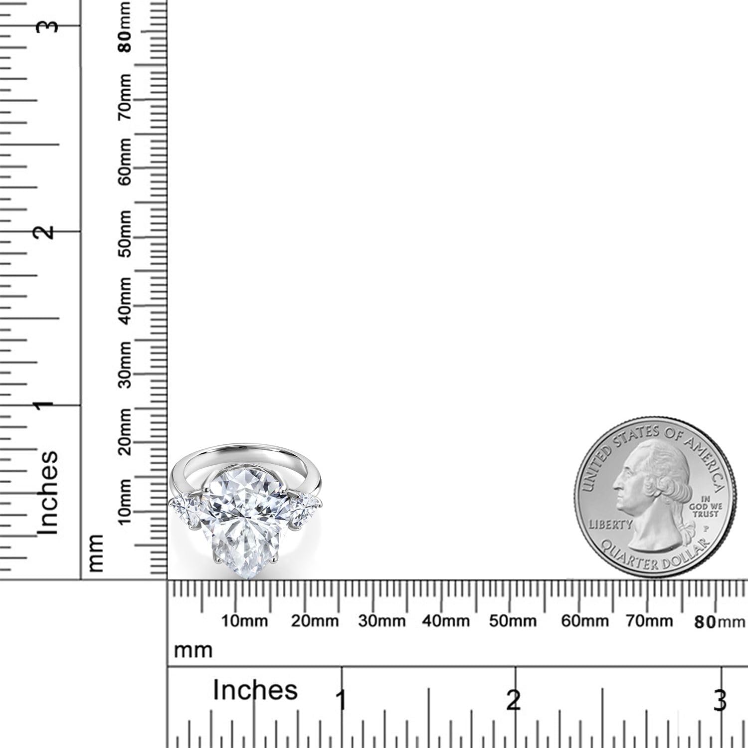 Gem Stone King 10.11 Cttw White Moissanite Ring for Women | 925 Sterling Silver | Pear Shape 16X12MM and 5MM Trillion | Fine Jewelry Gifts for Her Mom Women Wife