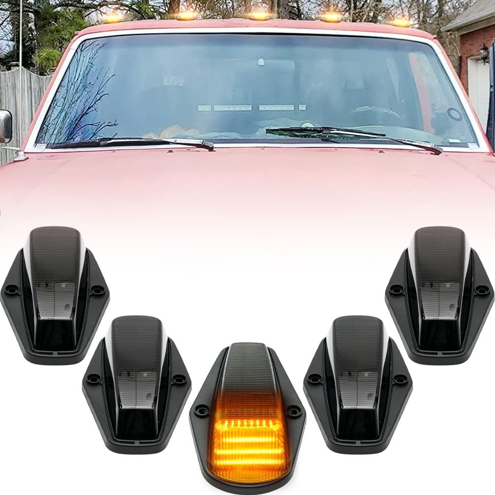NJSBYL Amber LED Cab Roof Top Clearance Marker Lights Replacement For 1976-1997 F-ord F150 F250 F350 F Super Duty Pickup Trucks Smoekd Lens Front Cab Driving Running Signal Indicators Lamps EOTZ15442E
