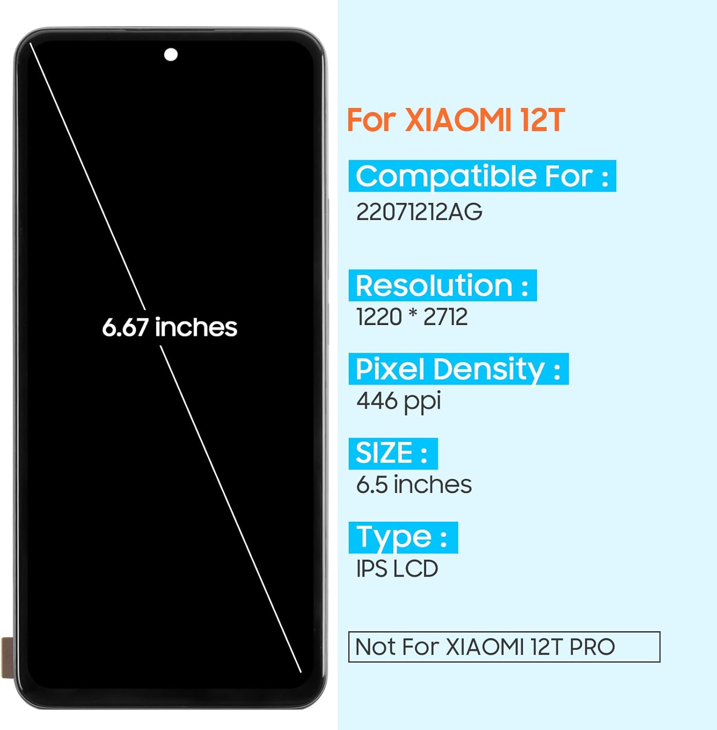 Screen Replacement for Xiaomi 12T/12T Pro - LCD for Xiaomi 12T Pro Display Digitizer for Xiaomi 12T Touch Screen Assembly with Repair Tools 22081212UG 22081212G (Black with Frame)