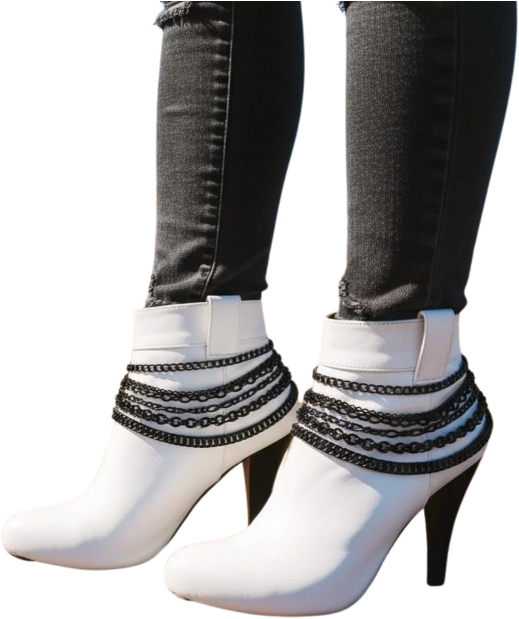 TrendyFashionJewelry Women Western 2 Boot Chains Metal Bling Bracelet Black Color Wave Strands Anklet High Heel Charm Casual Look PAIR - HANDMADE in USA - BC119