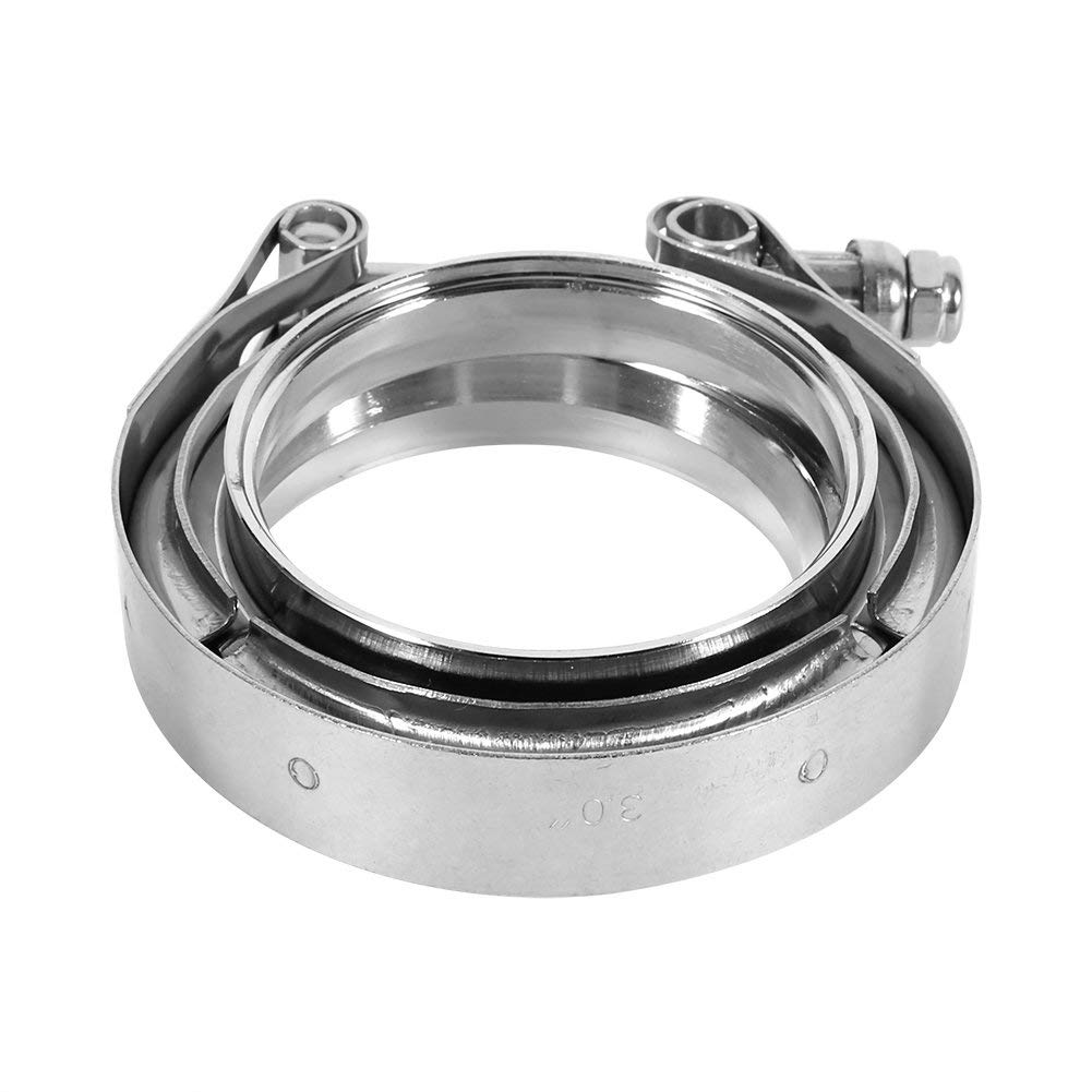 Qiilu QL00742 Morsetto a V in acciaio inossidabile 3 "pollici con 2 kit flangia Turbo tubo di scarico