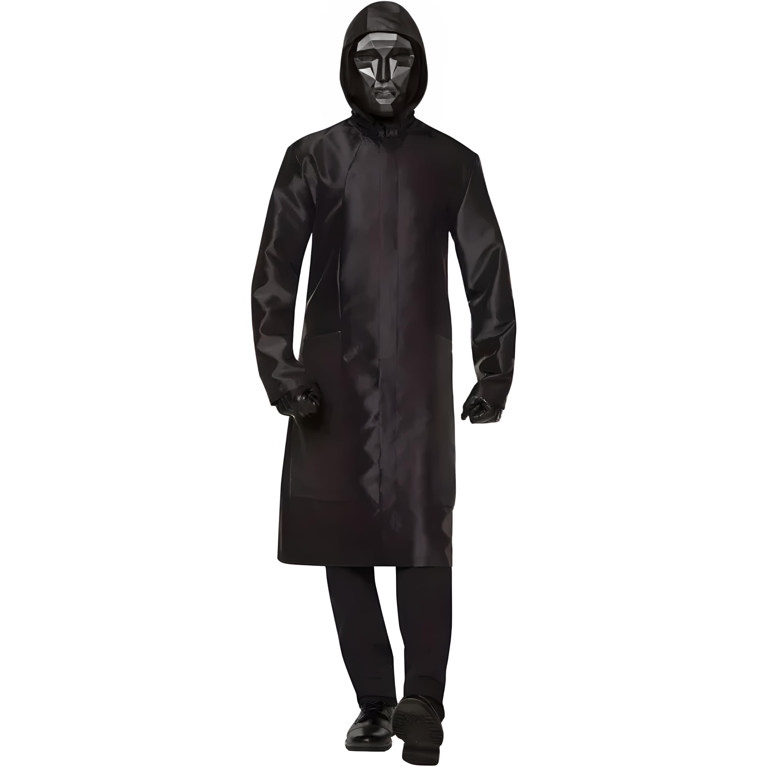 WANNA PARTY WP WP WP Cotton Blend Unisex Anime Black Hooded Cloak with Mask, Boss Trench Coat,Frontman Game Mask for Halloween Cosplay Costumes for Men-Size XL