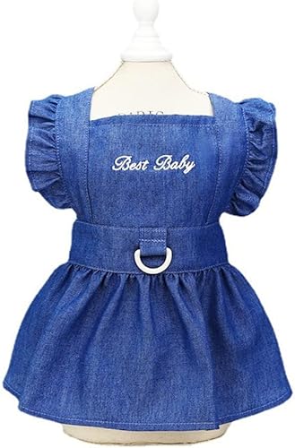 ANIAC Dog Denim Dresses with Cute Bowknot Cat Princess Vest Skirt with D-Ring Pet Spring Summer Clothes Puppy Walking Harness Outfits (X-Large, Sk-2)