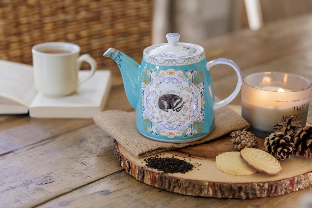 London Pottery Tetera clásica de cerámica con forma de campana, 1 litro, capullo de tejón, infusor de té de acero inoxidable, tetera estilo inglés para té de la tarde