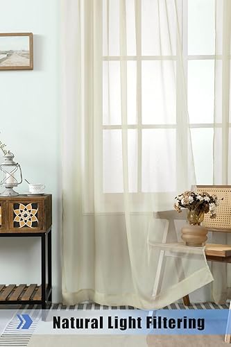 Miniatura 3 de WPM - Cortinas traslúcidas de color beige de 60 pulgadas de ancho x 95 pulgadas de largo, 2 paneles tratamiento de ventana para sala de estar con
