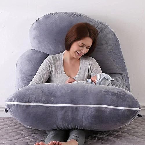 Miniatura 6 de Almohadas de embarazo cómodas almohadas de embarazo para dormir con funda de terciopelo extraíble en forma de U almohada de maternidad para apoyo de