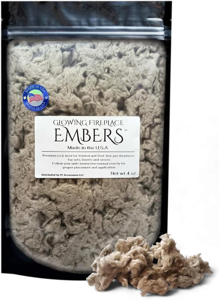 Gas Fireplace Glowing Embers, Rock Wool for Vent Free or Vented Gas Log Sets, Inserts and Fireplaces. Large Bag 4 oz