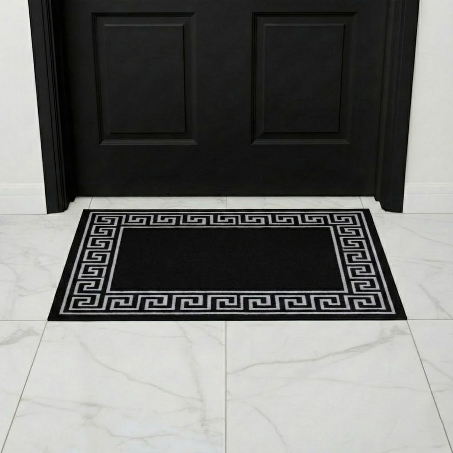 B&B Door Mat Non-Slip Washable Dirt Trapper Floor mat having Indoor Outdoor Utility, Kitchen and large yoga Anti Slip Mats | 50 x 80 cm - Greeky Rug - Black & Grey