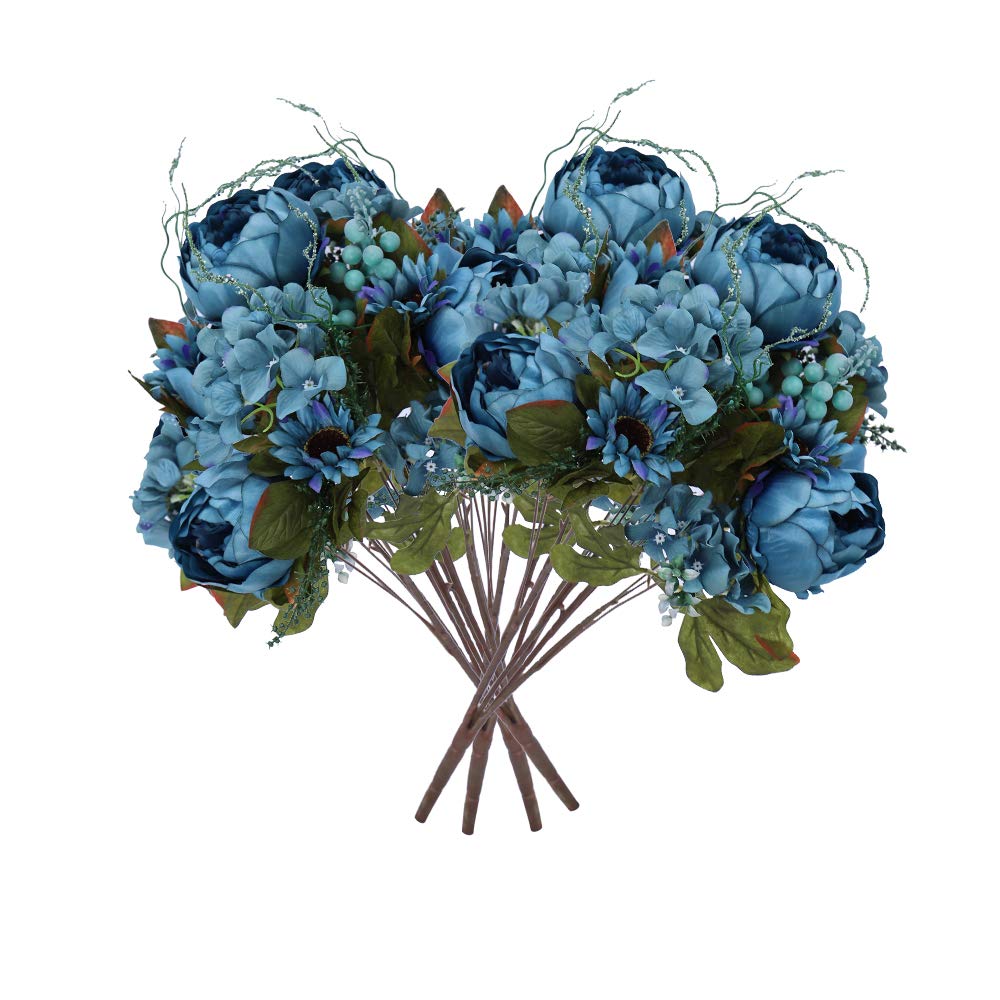 YataiYATAI 2 Bunch Artificial Silk Peony Flowers Wholesale Floral Wedding Fake Flowers Artificial Plants Leaves Branches for Bridal Bouquets Arts Decorations (Blue)