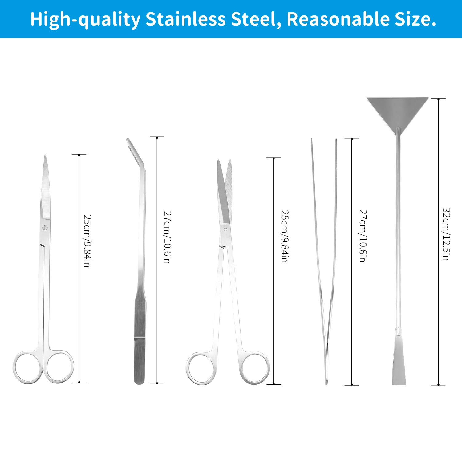 Set 5 Strumenti Aquascaping PETTOM - Forbici, Pinzette, Spatola Per Acquario, Acciaio Inox - Foto 4