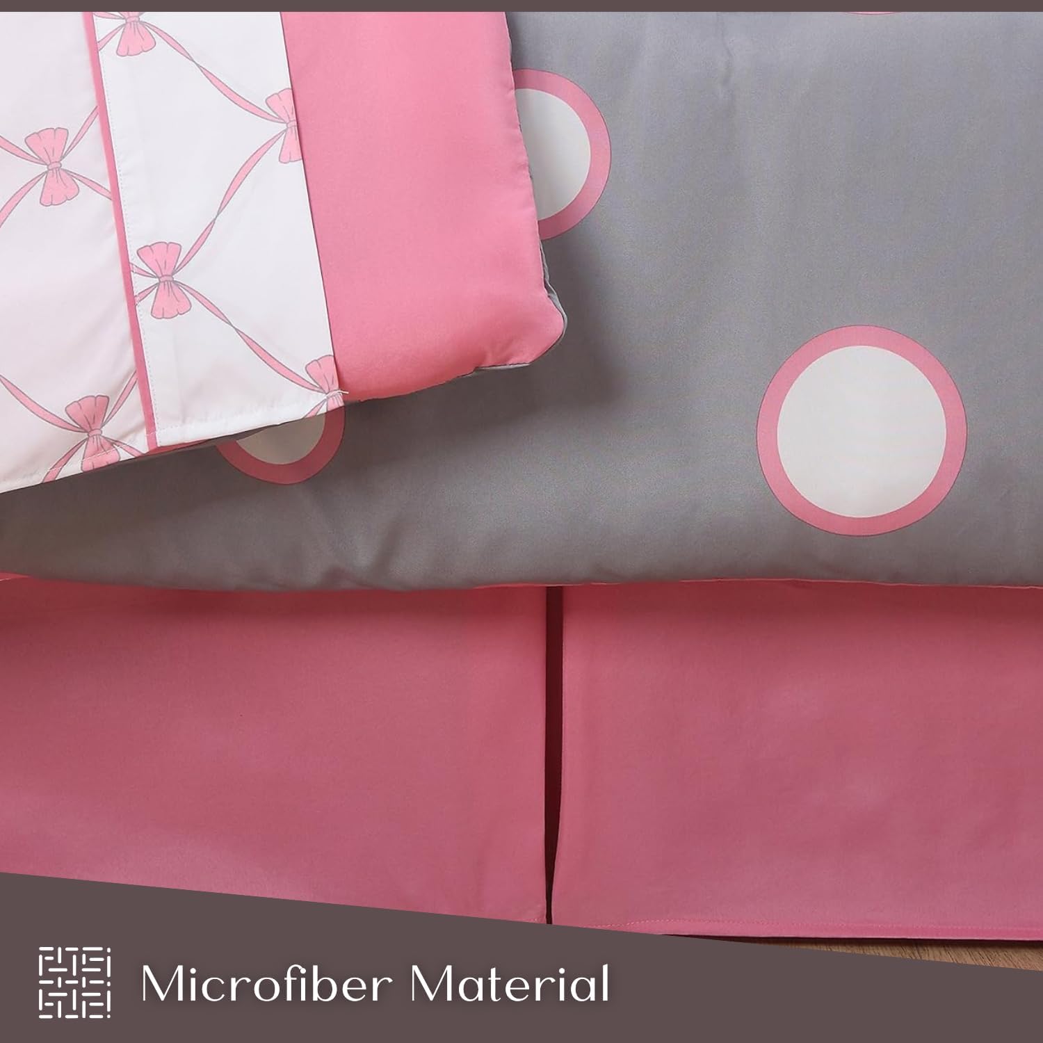 VCNY Home Twin Size Bed in a Bag, 8-Piece Bedding Set | Reversible Comforter, Pillows, Sheets & Bedskirt | Playful Polka Dot & Bow Design | All-Season Comfort | Cozy Chic Home Decor | Mina Gray/Pink Grey/Pink (2025 Version) Twin/Twin XL (2024 Version)