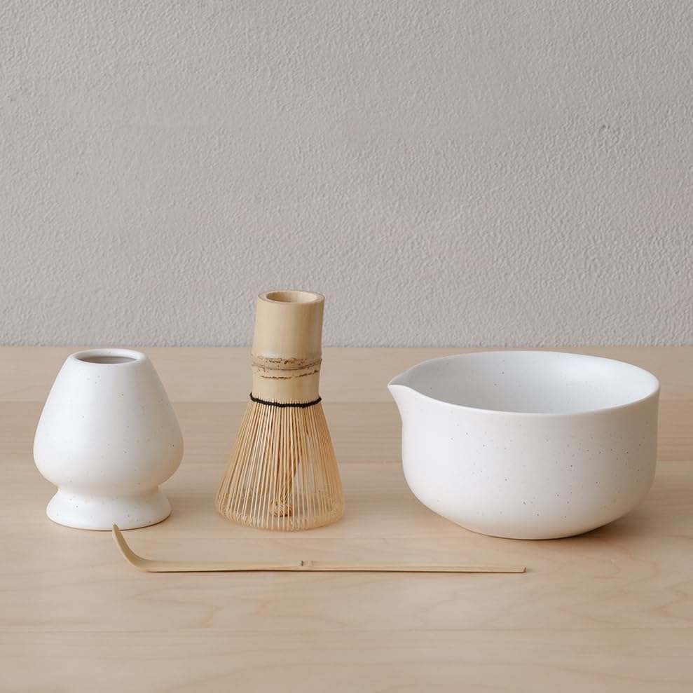 WENSHUO Kit Matcha - Juego de batidor Matcha prémium con herramientas tradicionales de bambú, juego de té Matcha ideal para el hogar (blanco mate)