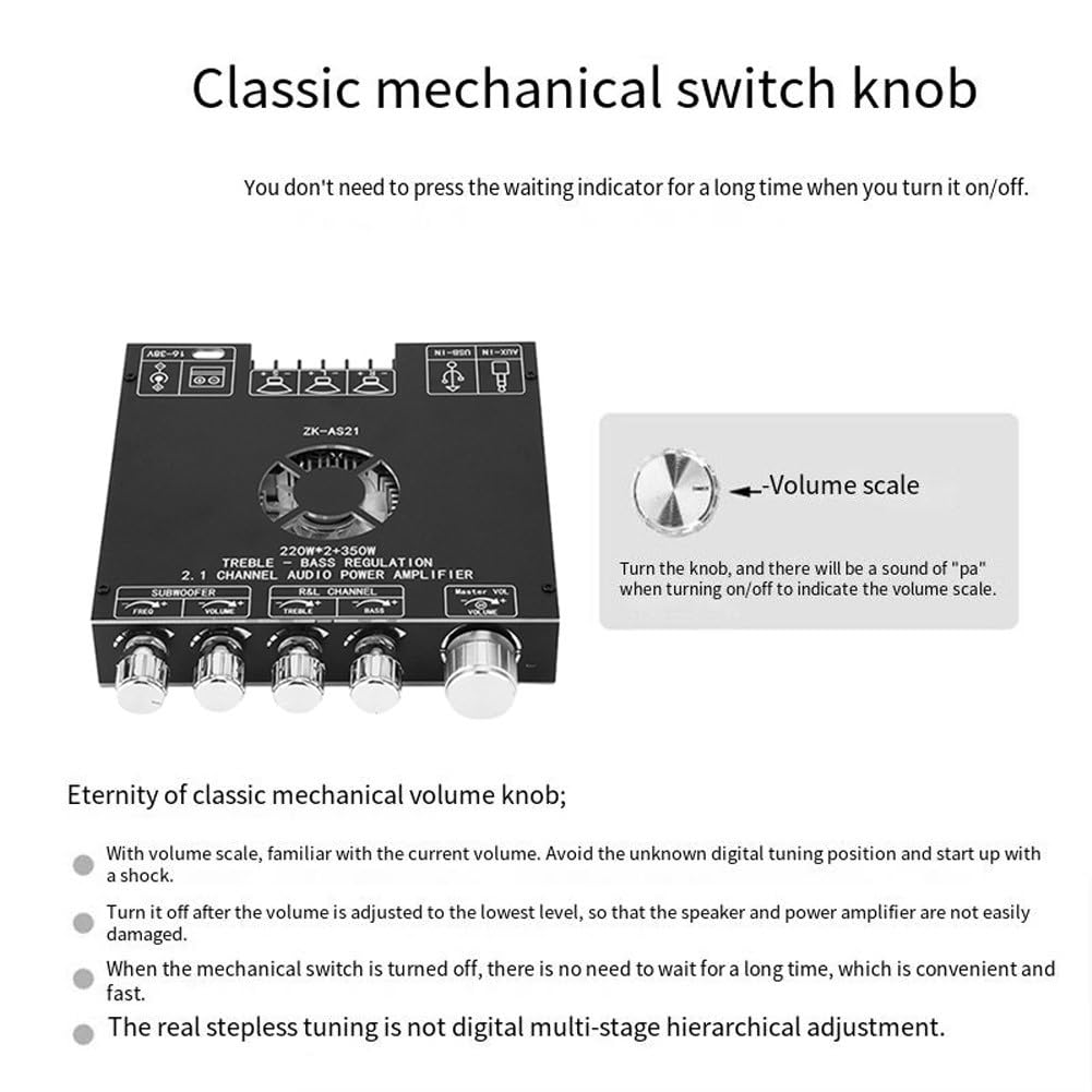 ZK-AS21 Module amplificateur audio Bluetooth 2.1 canaux avec puce TPA3255, entrées AUX USB, gain 30 dB, alimentation DC 16-38 V, noir