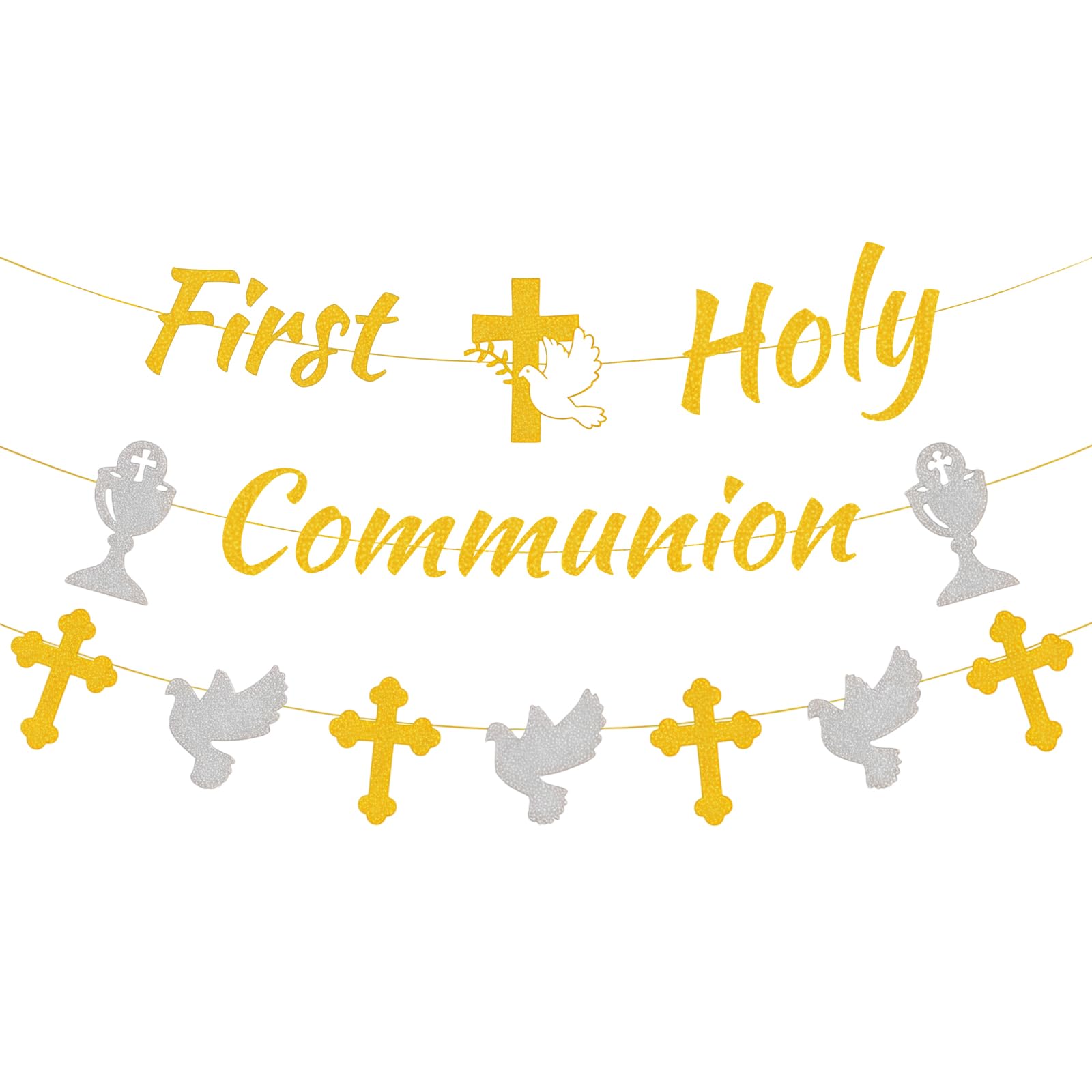 AstraGlam Holy Communion Banner  First Holy Communion Decorations for Boys & Girls, Glitter Garland for Party, Religious Celebration & Table Decorations