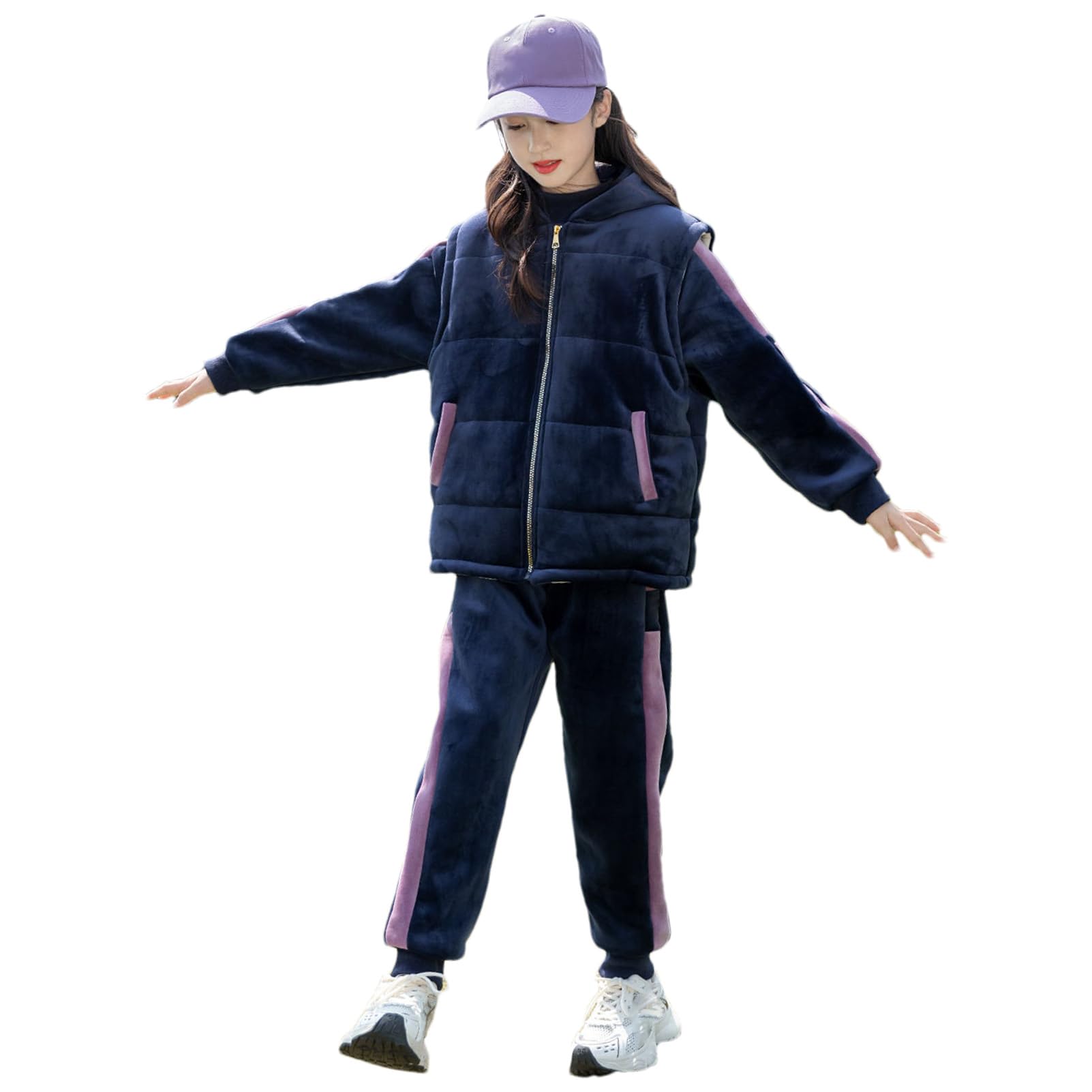 amropi Niña Chándales Sudadera con Capucha y Chaleco y Pantalones 3 Piezas Conjunto de Ropa para 3-13 años
