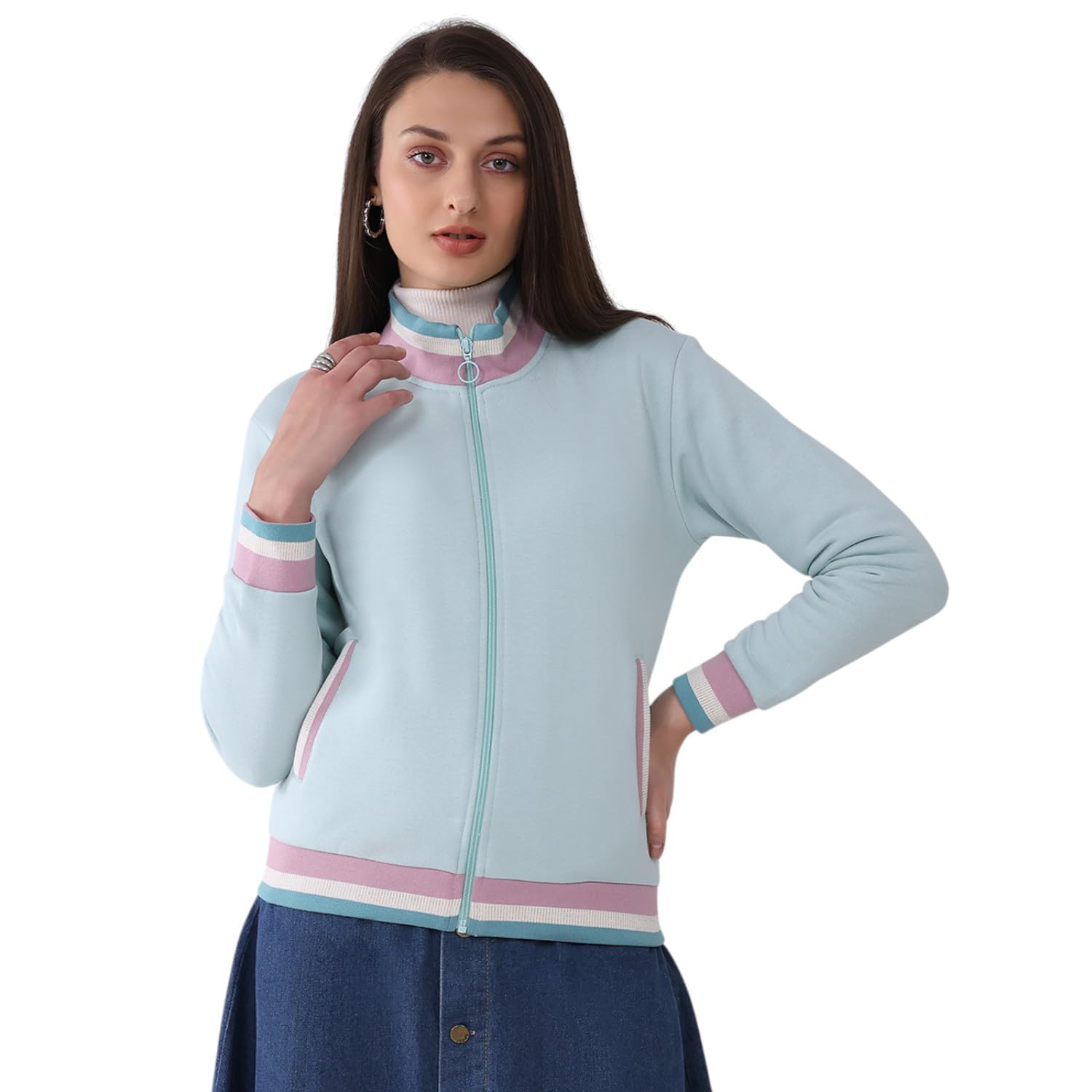 Monte Carlo Women’s Regular Fit Sweatshirt | Solid Pattern | Mock Neck | Full Sleeves | Zip Closure | Stylish Warm Winter Wear Sweatshirt for Women-picture-35