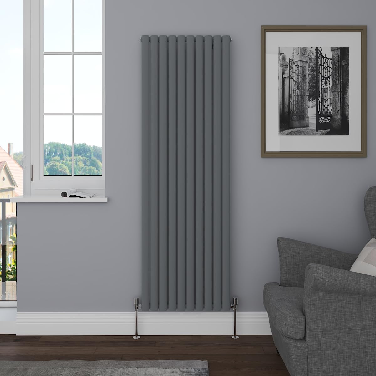 NRG Vertical 1800x590mm Oval Column Radiator Single Panel Anthracite
