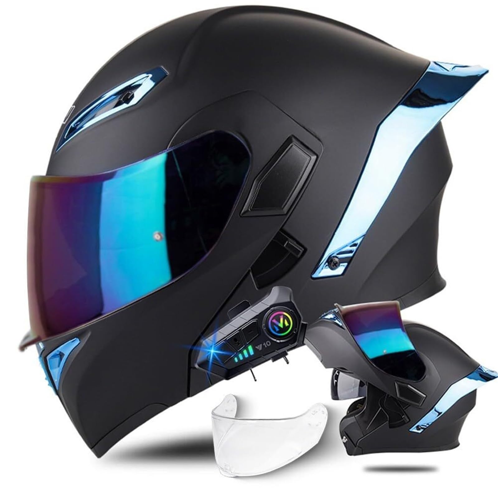 Kask Motocyklowy Szczękowy Premium, Kask Modułowy Aerodynamiczny z Podwójną Szybką, ECE 22.06, Style Racing do Turystyki
