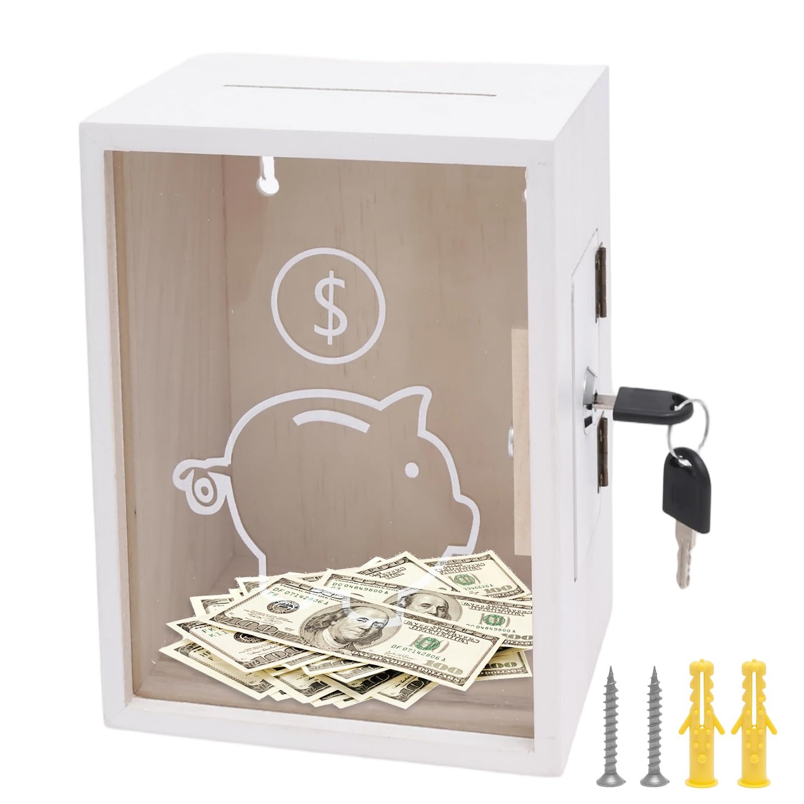 Clear Piggy Bank with Lock Money Saving Jar for Cash Saving Openable Money Change Bank Container for Adults Kids Boys Girls(white)