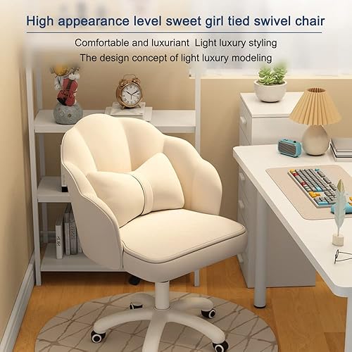 Miniatura 6 de HDHNBA Silla de tocador con ruedas Silla de escritorio de pétalos de terciopelo Silla de oficina en casa copetada tapizada para mujeres y niñas,