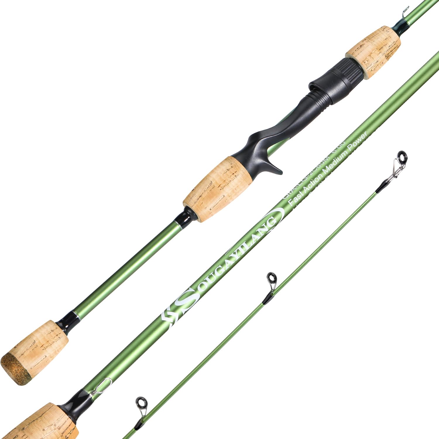 Sougayilang Fishing Rods,24 Ton Carbon Fiber Spinning Rod & Casting Rod Stainless Steel Guides,Lightweight Baitcasting Rod - Two Pieces- Casting- 6'6