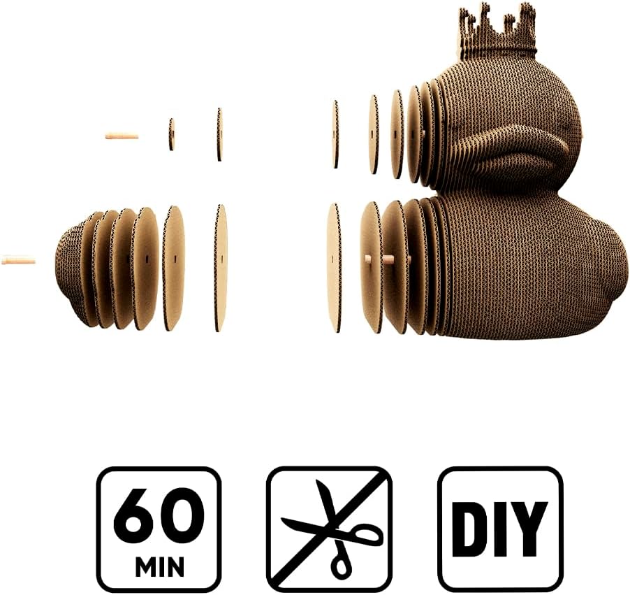 Duck Cardboard 3D Puzzle, 104 Pieces, 6 × 6 × 5 inches, Recycled Materials, DIY Sculpture Kit