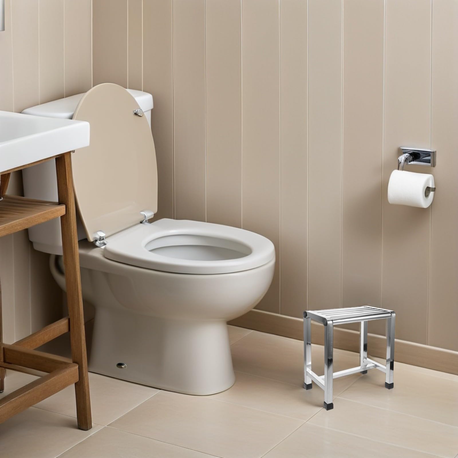 Taburete de Ducha de Acero Inoxidable, Banco Pequeño de Baño | Plata, Portátil y Resistente al Agua, para Cocina y Entrenamiento de Baño