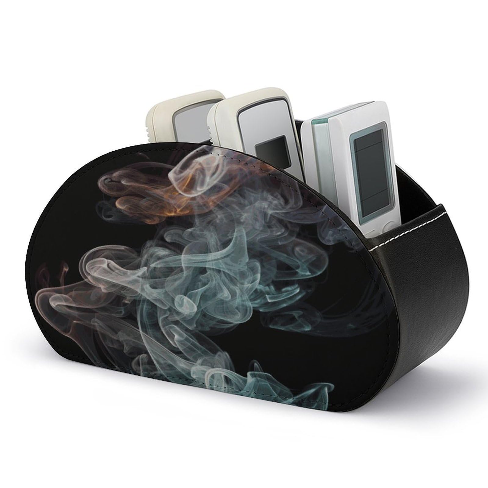 FekiLoot Psychedelic Smoke TV Remote Control Holder with 5 Compartments Multi-functional Leather Bedside Table Remote Caddy Desktop Storage Box for Store Pen Controller Media Player Cosmetic