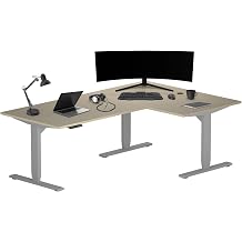 Progressive Desk Height Adjustable Computer Standing Desk - L Shaped 72" x 48" Corner Electric Stand Up Rising Workstation Table - Gray Frame, Bright Beech Top