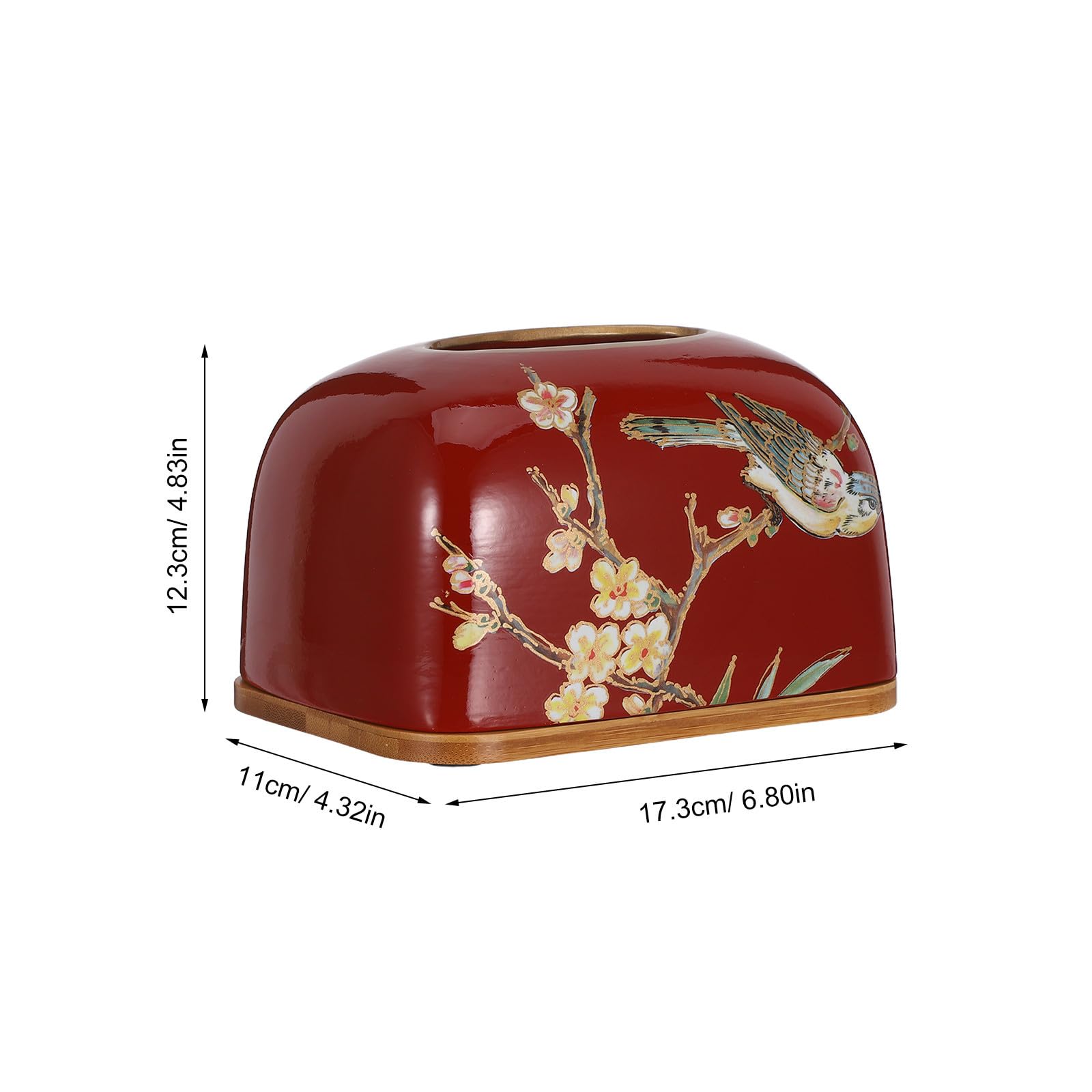 Porta Fazzoletti in Ceramica Rettangolare, con Coperchio Scatola di Fazzoletti Decorativa Rossa, Motivo Gazza, per Tavolo da Pranzo e Matrimoni