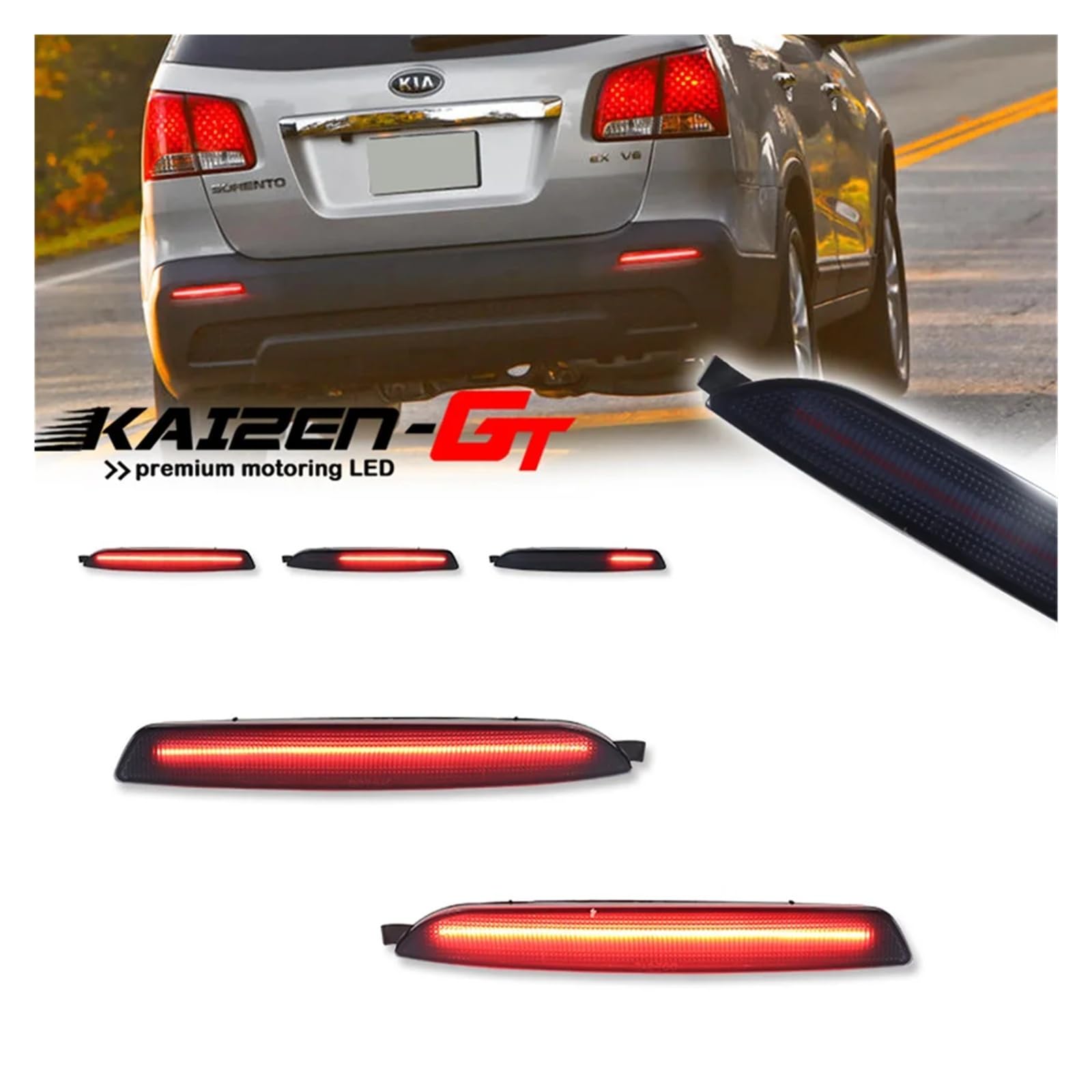 Pasuje do KIA Sorento 2011 2012 2013 czerwona dioda LED reflektor tylnego zderzaka ogon/światła hamowania tylne światła przeciwmgielne W/sekwencyjne kierunkowskazy(Red Lens)
