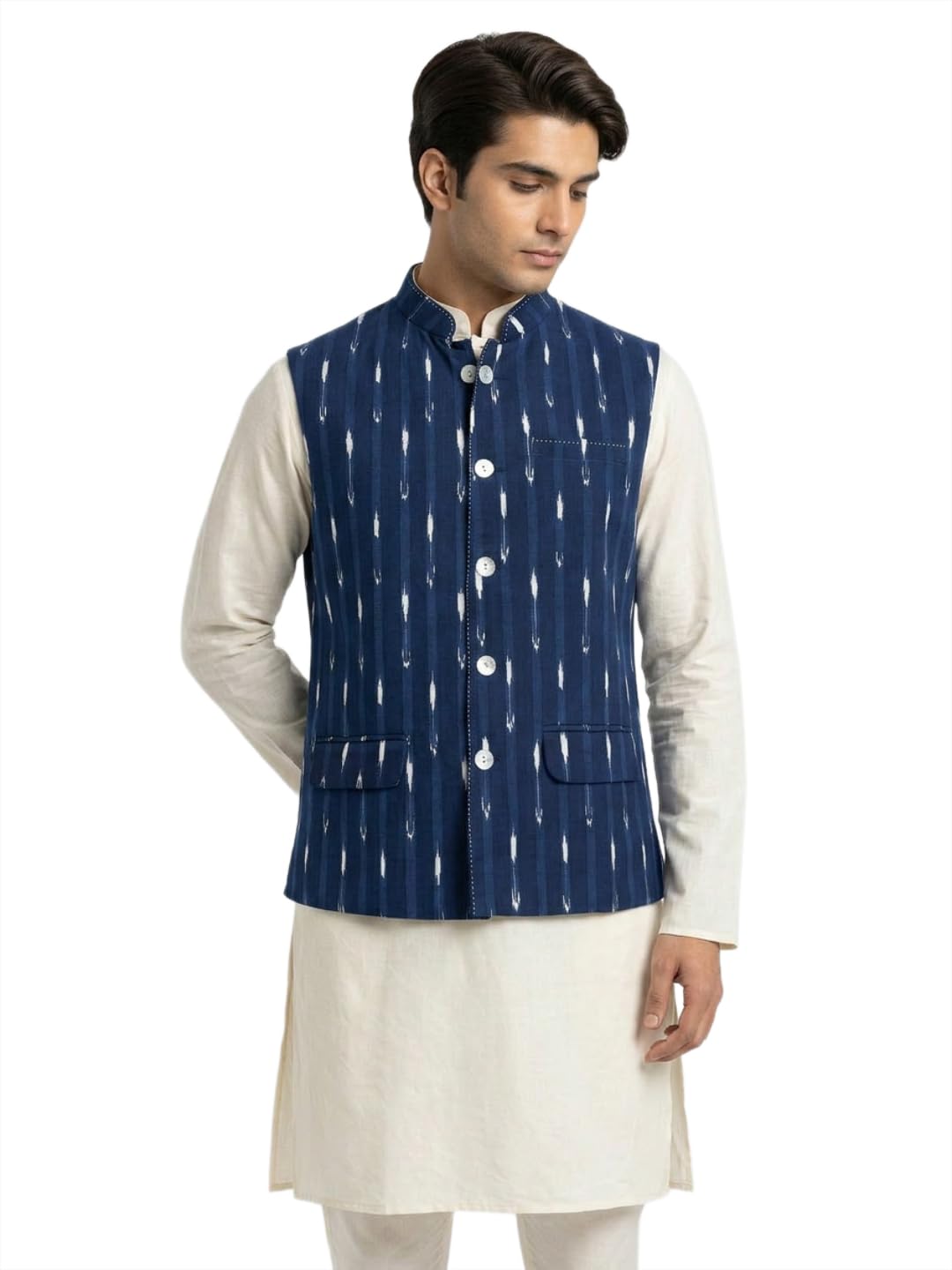 sanman ethnix by raymond Men Regular Fit Print Pattern Pure Cotton Mandarin Collar Sleeveless Festive Bundi-picture-41