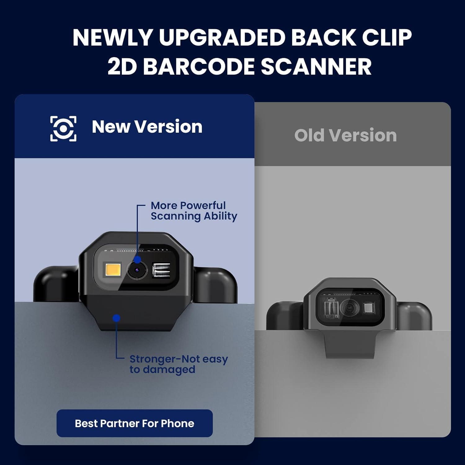 Eyoyo 2D Backclip Bluetooth Barcode Scanner, Barcodeleser für Handy mit 1600 mAh Akku, QR 1D Wireless Code Scanner für Android iOS iPhone