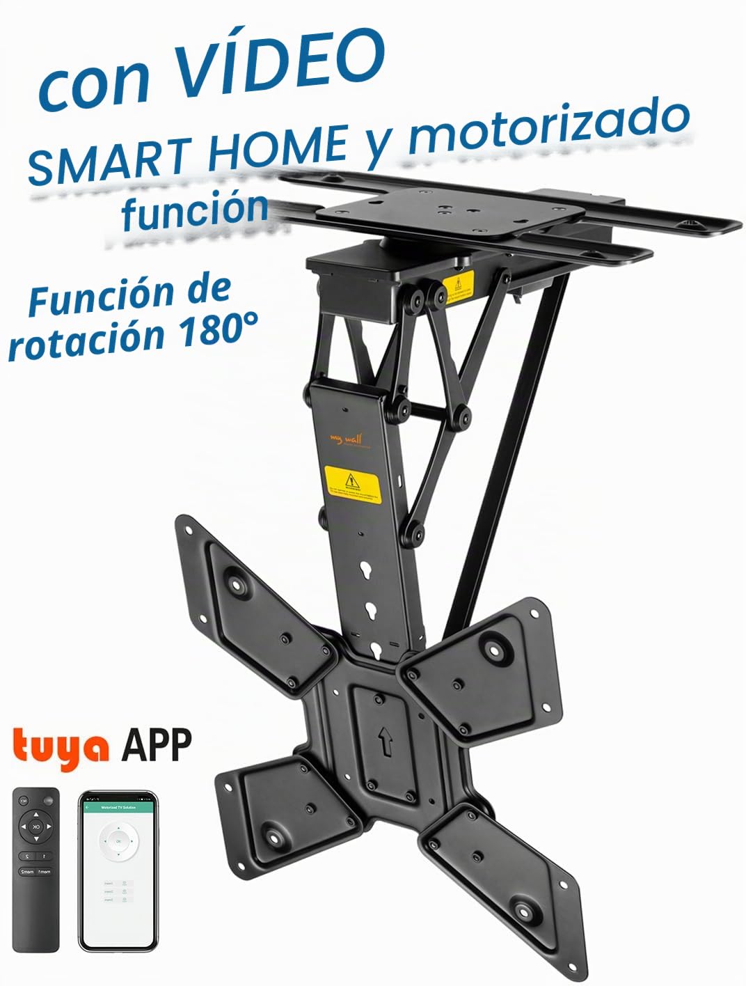 Mywall HL46ML - Soporte de Techo para televisores motorizados y Plegables (23-65 Pulgadas, Carga de hasta 30 kg, con función giratoria de 180°)