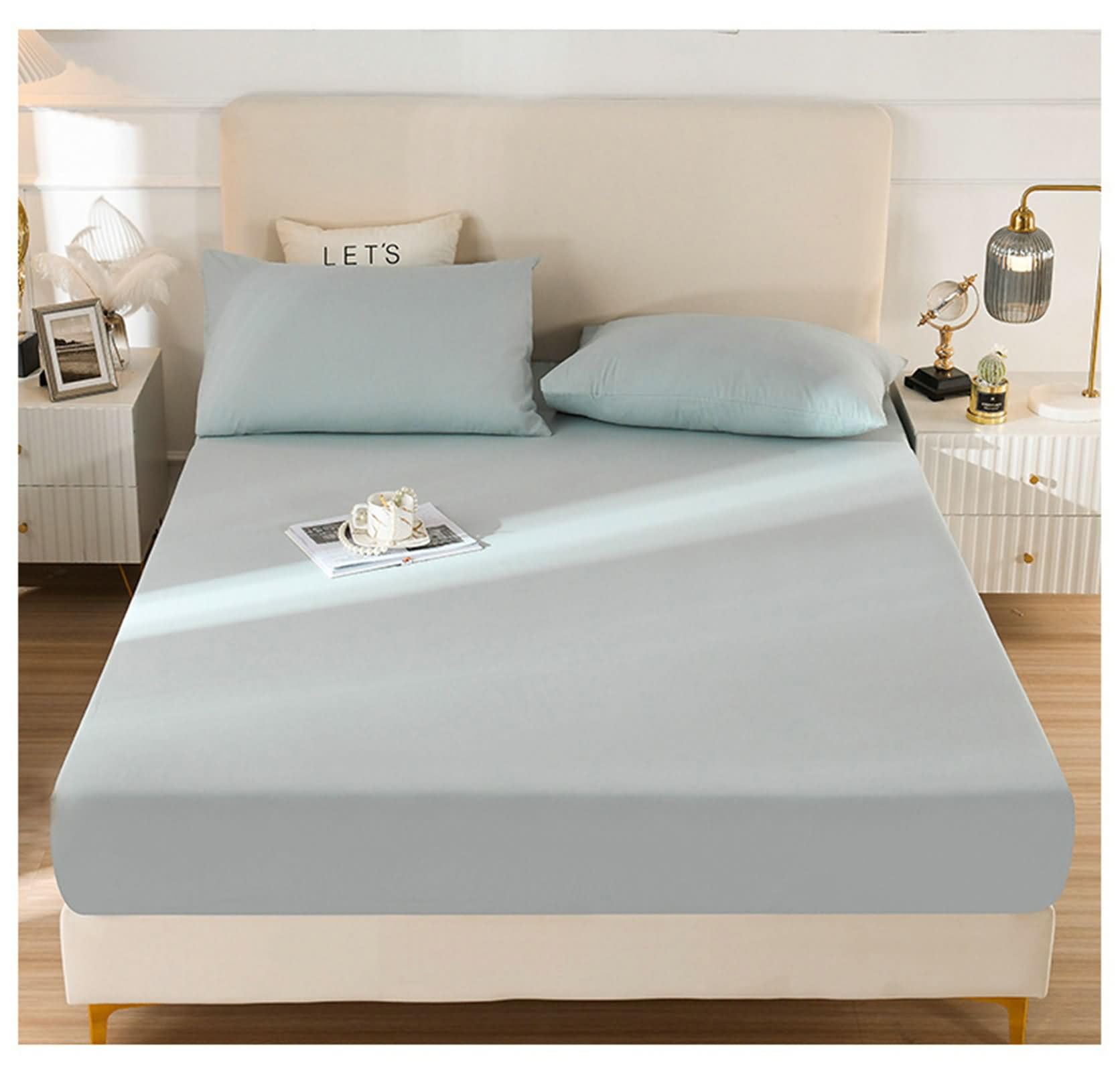 Daesar Fundas Bajeras y 1 Funda Almohada,Sábanas Bajeras Algodón Color Sólido Ropa Cama Azul Claro,120 x 200 cm