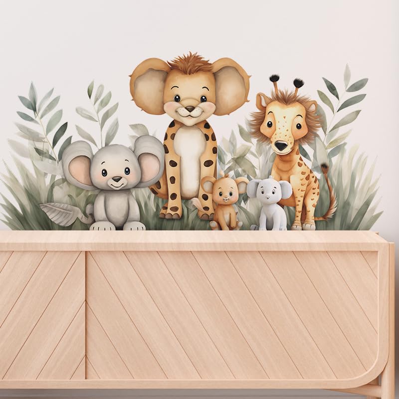 Image of Jungle Animal Friends Wall Decal for Nursery Baby Room Children's Bedroom Playroom Classroom Decor-Self-Adhesive