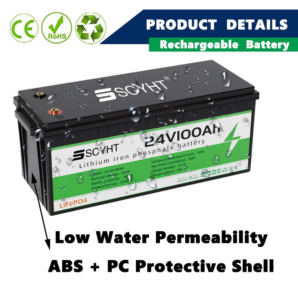 Batterie Lithium 24 V 100 Ah 150 Ah Batterie LiFePO4 24 V Batteries à décharge Profonde pour Camping-Cars, solaires et Hors réseau pour Moteurs 500 W à 3840 W,24v150ah 240mm