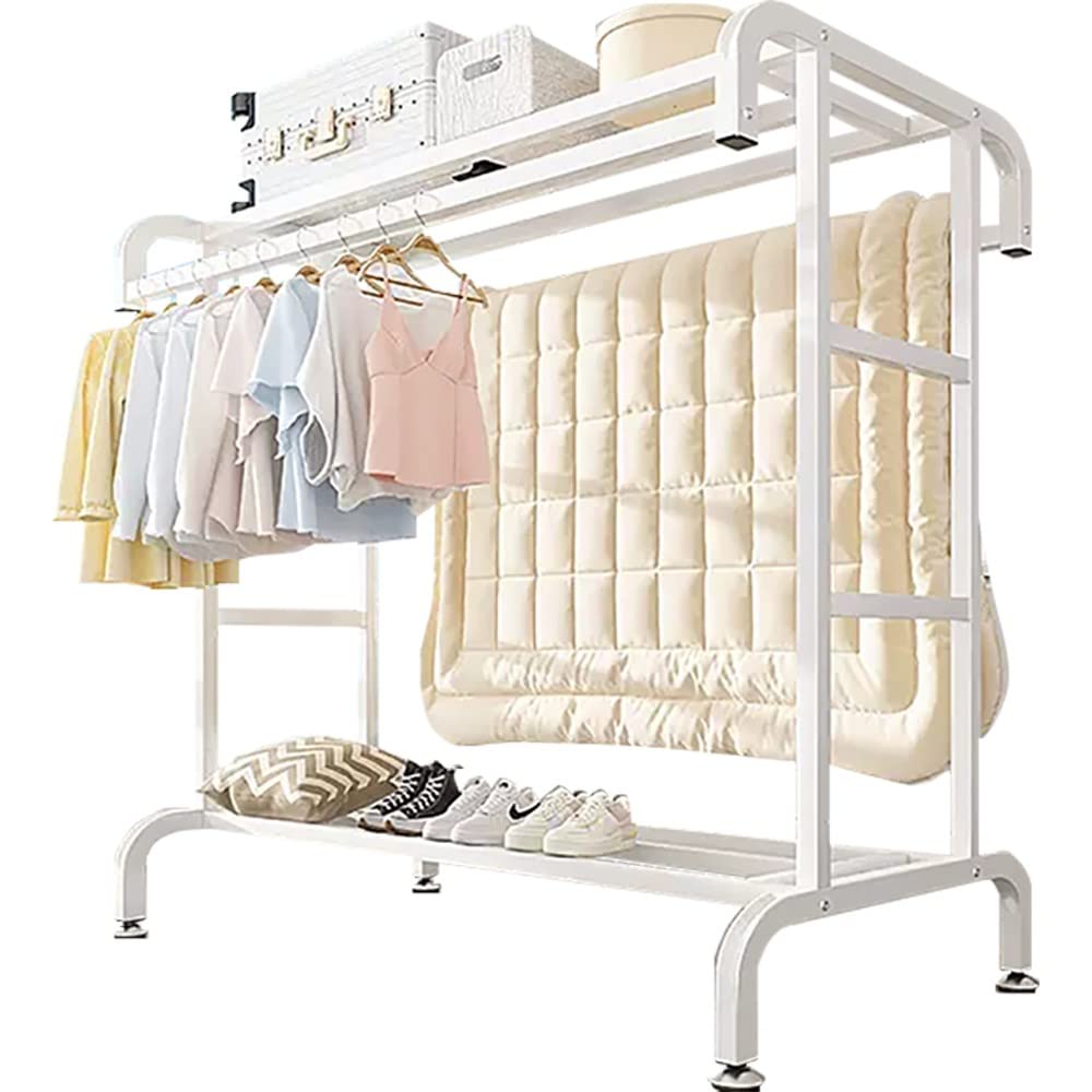 Aycdl C Freestanding Garment Rack With Wheels, Double Rail And Storage Shelf For Hanging Lothes, Multifunctional Design,-80 * 50 * 150Cm