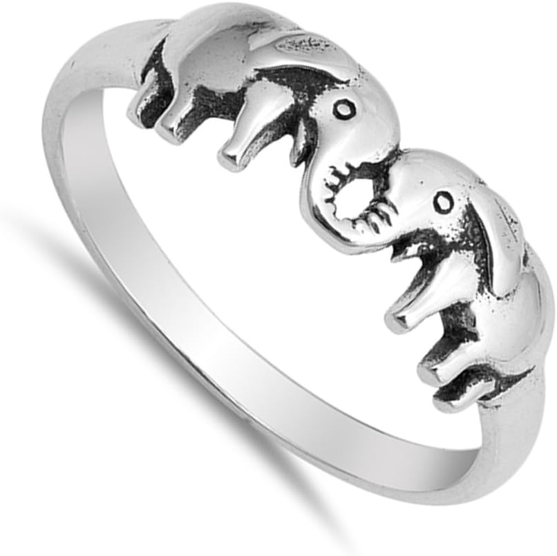 Oxidized Elephant Friendship Love Promise Ring Sterling Silver Band Sizes 4-10