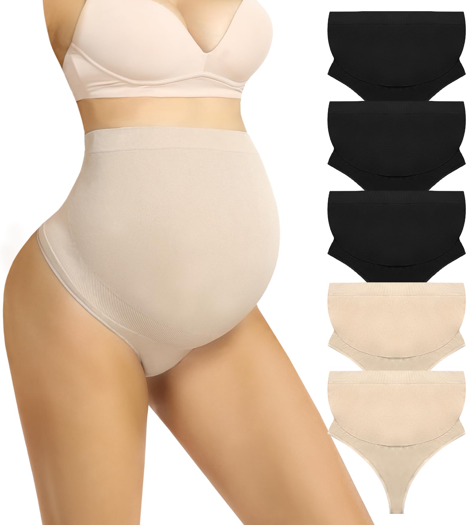 Lot de 5 strings de maternité pour femme, sous-vêtements gainants de grossesse, soutien du ventre, culottes sans couture pour femmes enceintes