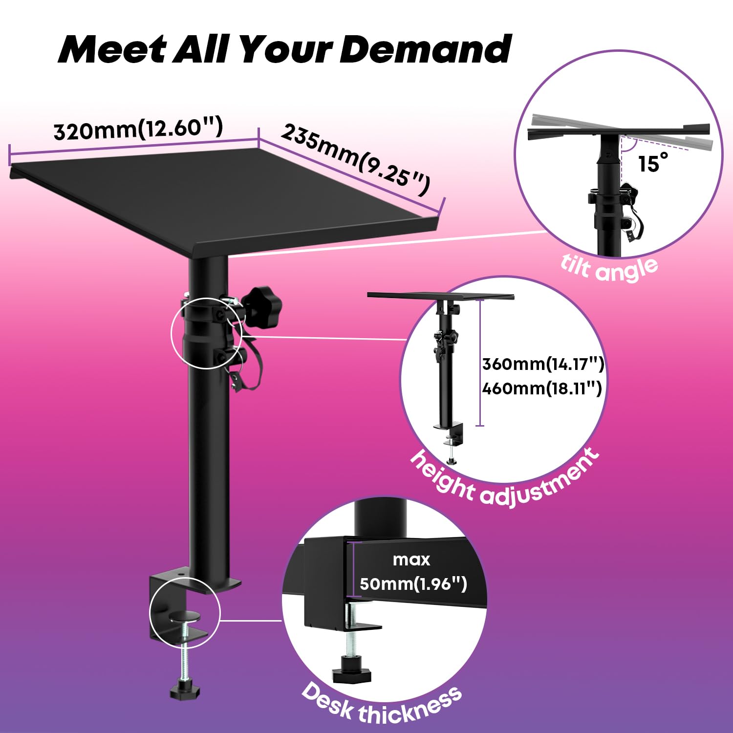 Soporte de Mesa Universal para Altavoces,2 Piezas Soporte Altavoces pie Altura y ángulo de inclinación Ajustables,Soporte Altavoz con Relleno Capacidad de Peso 15kg